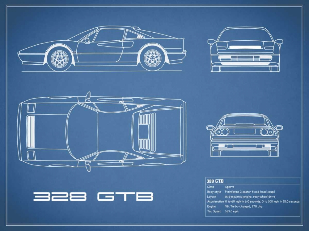 Ferrari 328-GTB-Blue art print by Mark Rogan for $57.95 CAD