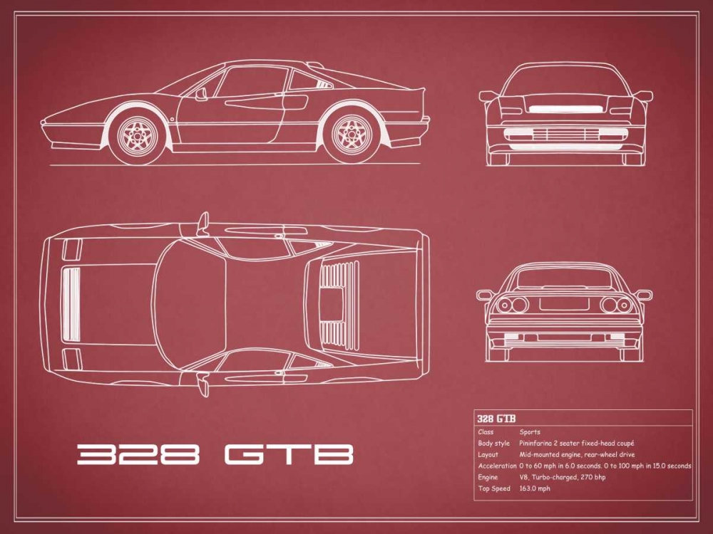 Ferrari 328-GTB-Maroon art print by Mark Rogan for $57.95 CAD