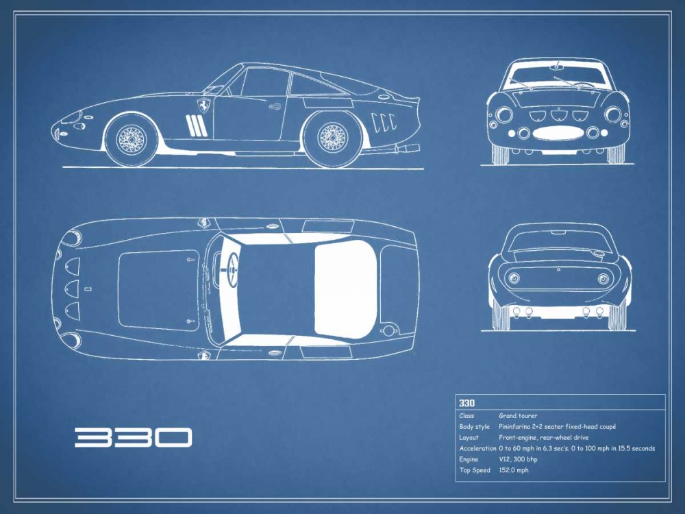 Ferrari 330-Blue art print by Mark Rogan for $57.95 CAD