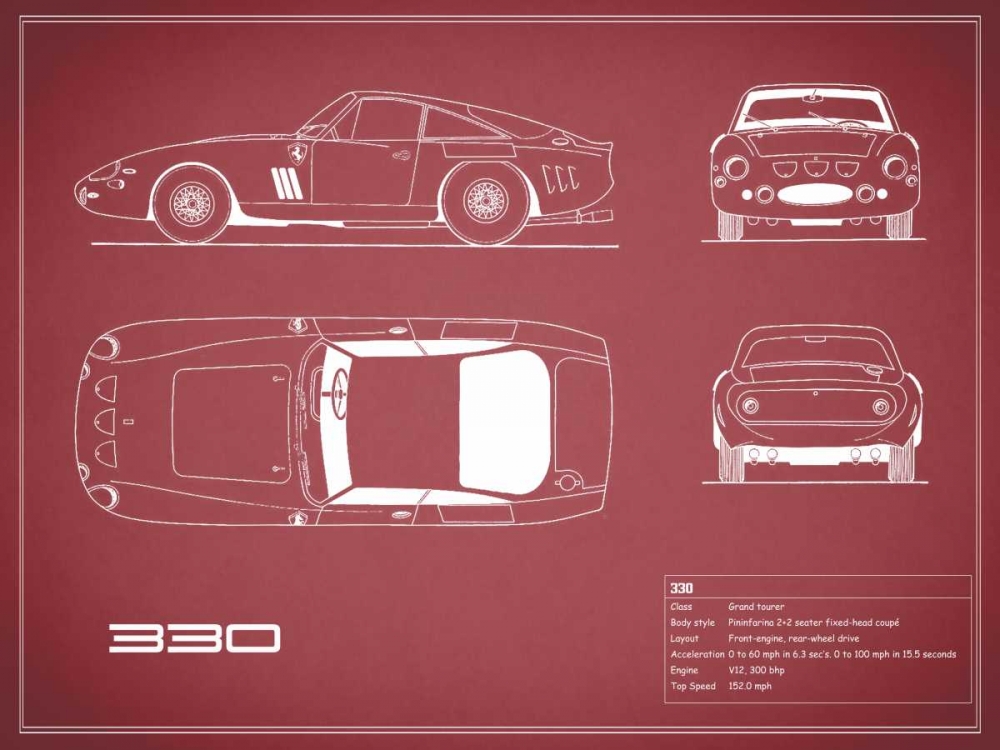 Ferrari 330-Maroon art print by Mark Rogan for $57.95 CAD