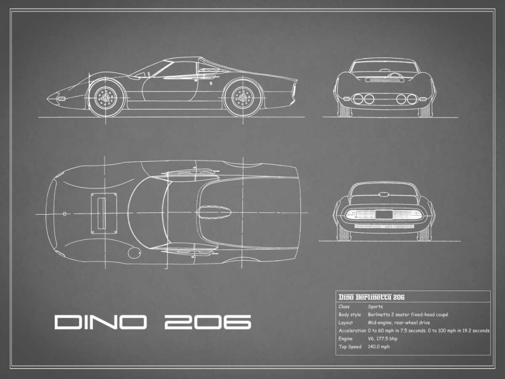 Ferrari Dino 206 1965-Grey art print by Mark Rogan for $57.95 CAD