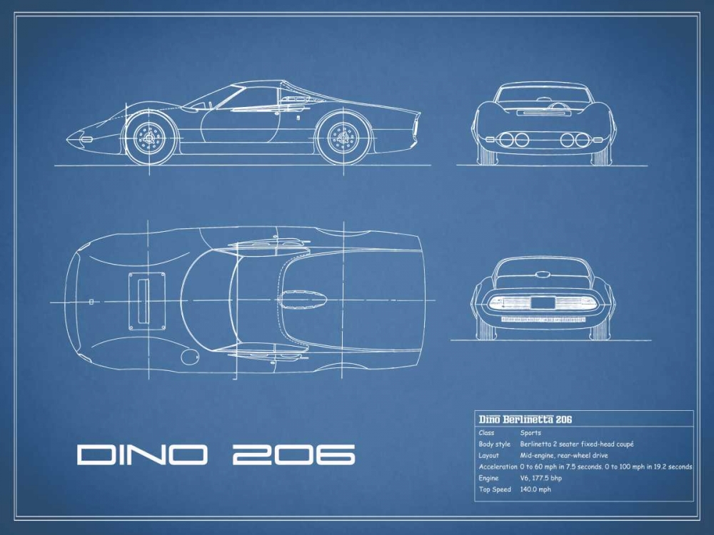 Ferrari Dino 206 1965-Blue art print by Mark Rogan for $57.95 CAD