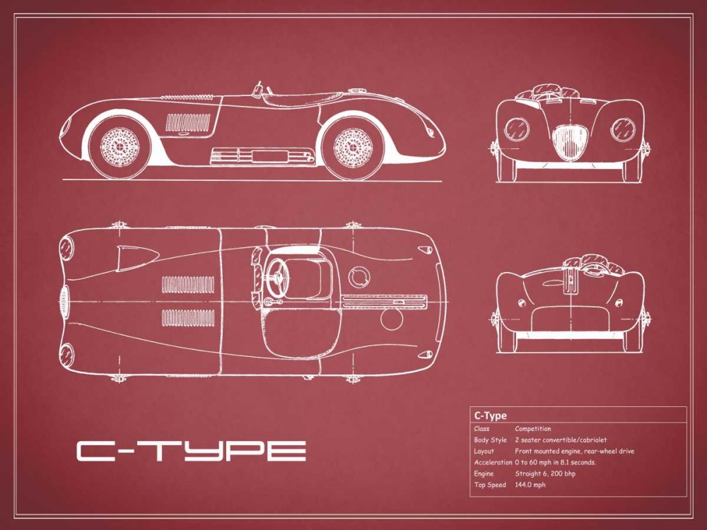 Jaguar C-Type-Maroon art print by Mark Rogan for $57.95 CAD