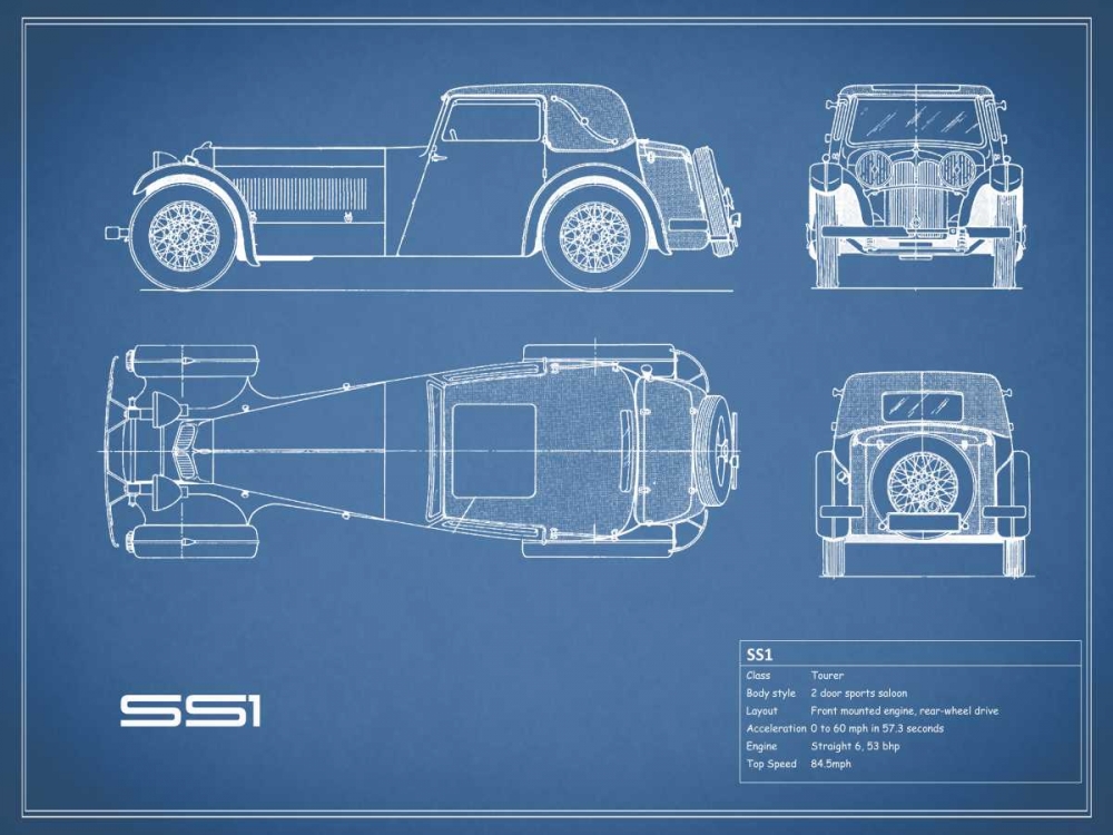 Jaguar SS1-Blue art print by Mark Rogan for $57.95 CAD
