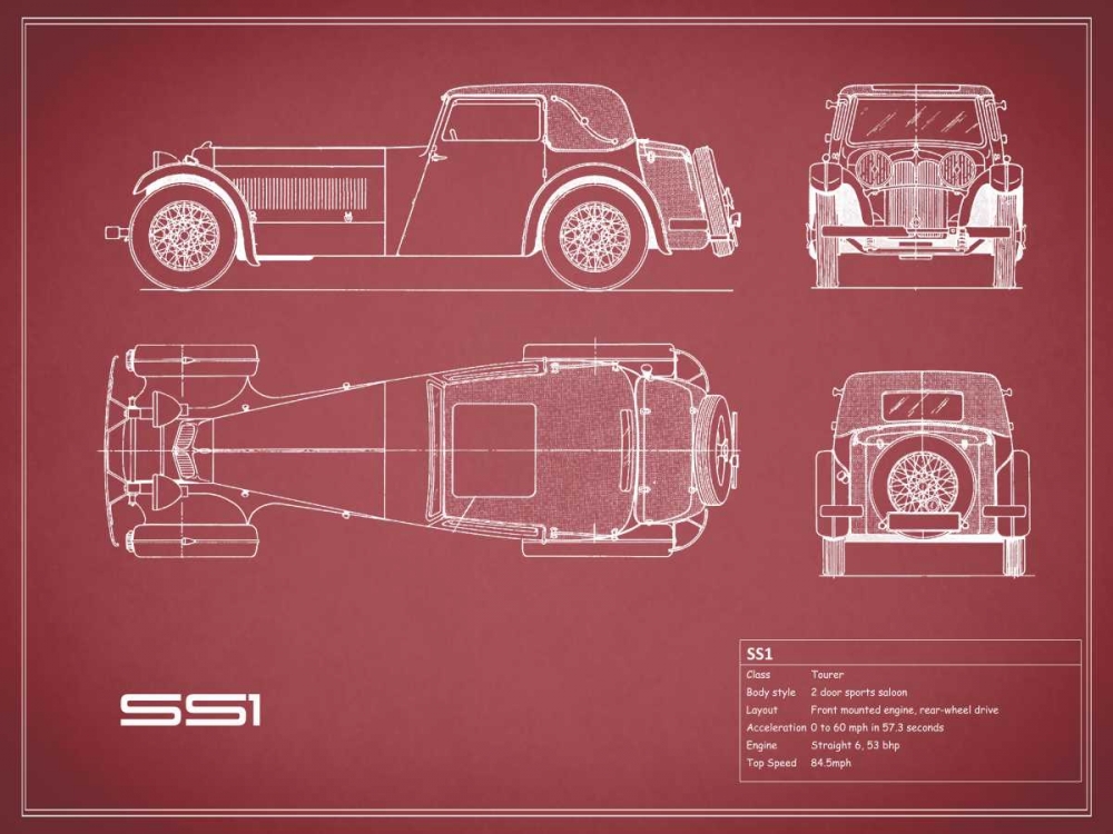 Jaguar SS1-Maroon art print by Mark Rogan for $57.95 CAD