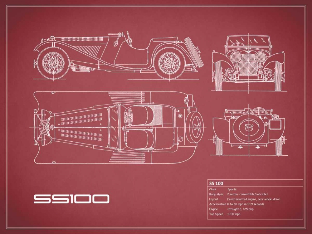Jaguar SS-100-Maroon art print by Mark Rogan for $57.95 CAD