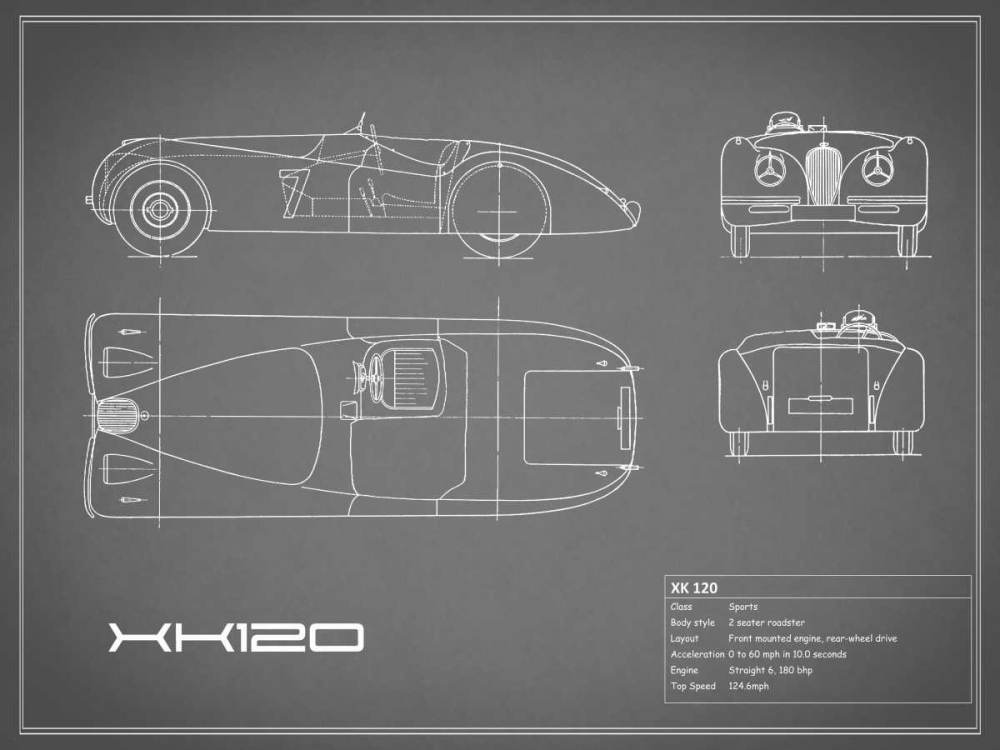 Jaguar XK-120-Grey art print by Mark Rogan for $57.95 CAD