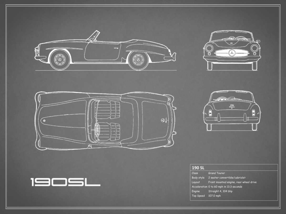 Mercedes 190-SL-Grey art print by Mark Rogan for $57.95 CAD