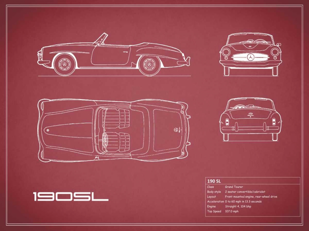 Mercedes 190-SL-Maroon art print by Mark Rogan for $57.95 CAD
