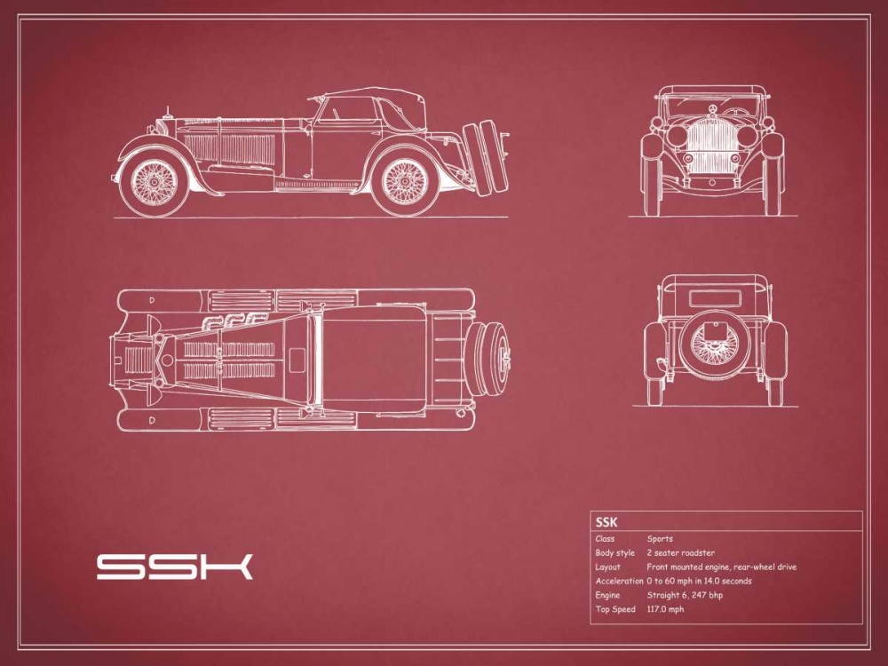 Mercedes SSK-Maroon art print by Mark Rogan for $57.95 CAD