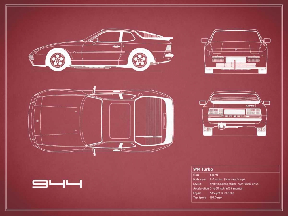 Porsche 944 Turbo-Maroon art print by Mark Rogan for $57.95 CAD