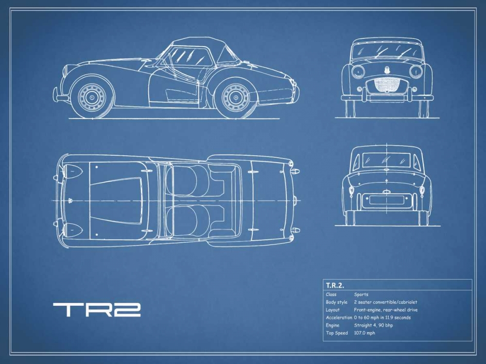 Triumph TR2-Blue art print by Mark Rogan for $57.95 CAD