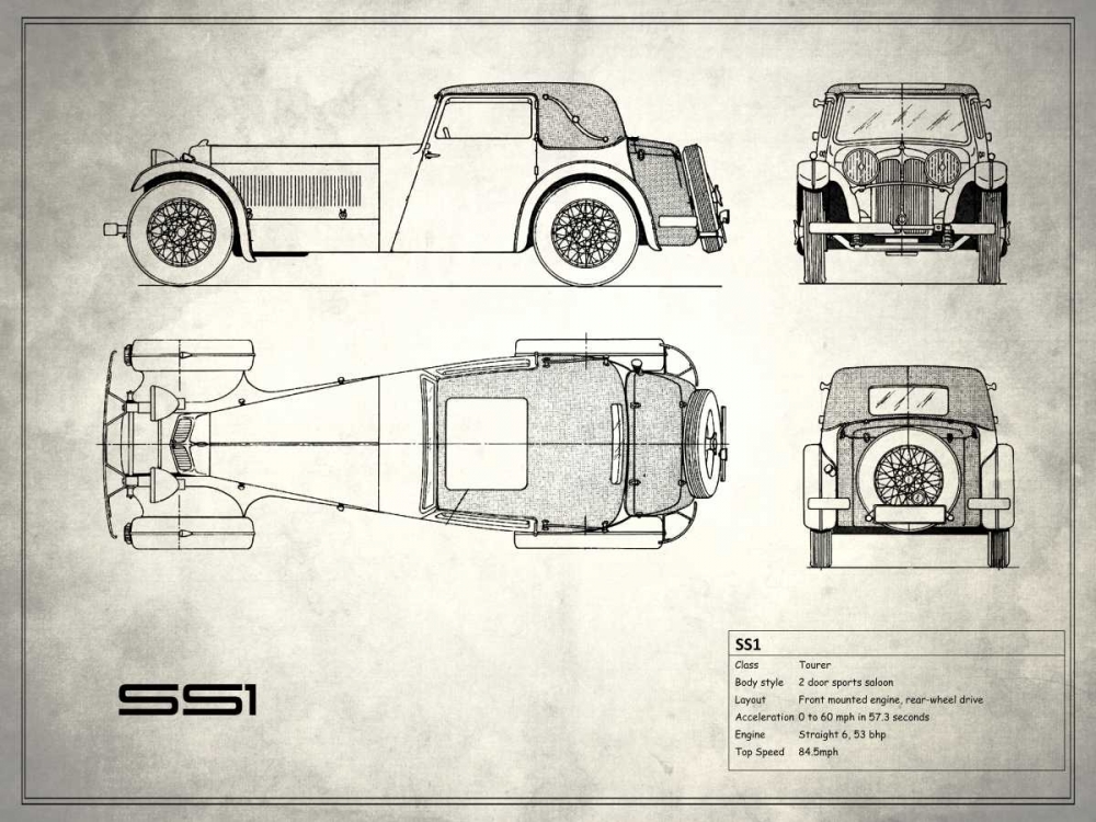 Jaguar SS-100 White art print by Mark Rogan for $57.95 CAD
