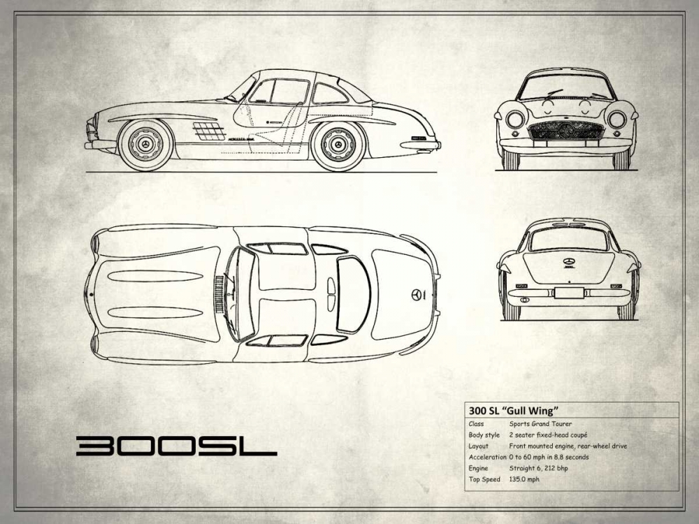 Mercedes 300SL Gullwing White art print by Mark Rogan for $57.95 CAD