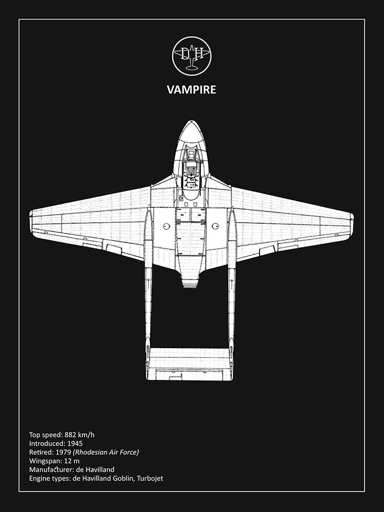 BP de-Havilland Vampire Black art print by Mark Rogan for $57.95 CAD