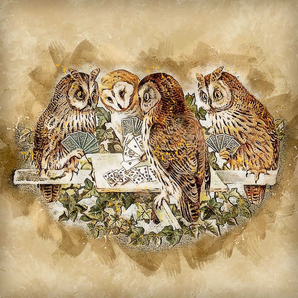Owls Playing Poker art print by Ronald Bolokofsky for $57.95 CAD