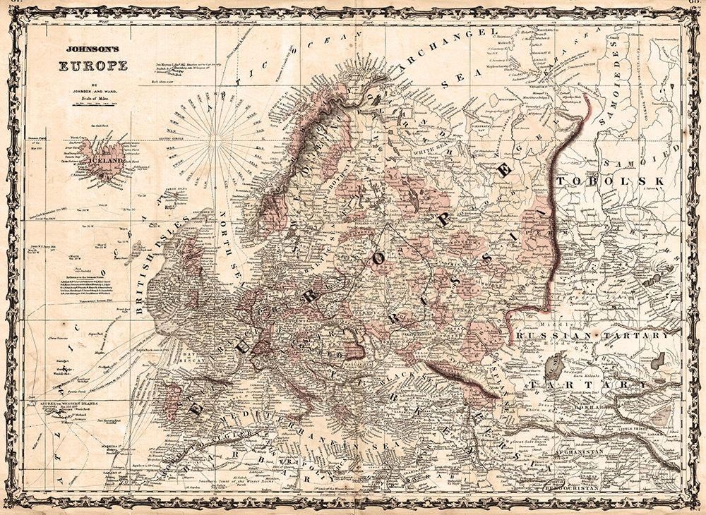 1862 Johnson Vintage Map of Europe art print by Johnson for $57.95 CAD