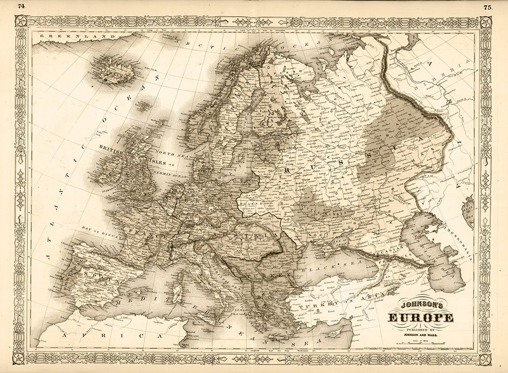 1864 Johnson Europe Antiqued art print by Johnson for $57.95 CAD