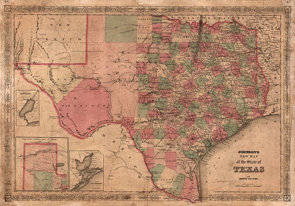 1866 Johnson Map of Texas art print by Johnson for $57.95 CAD