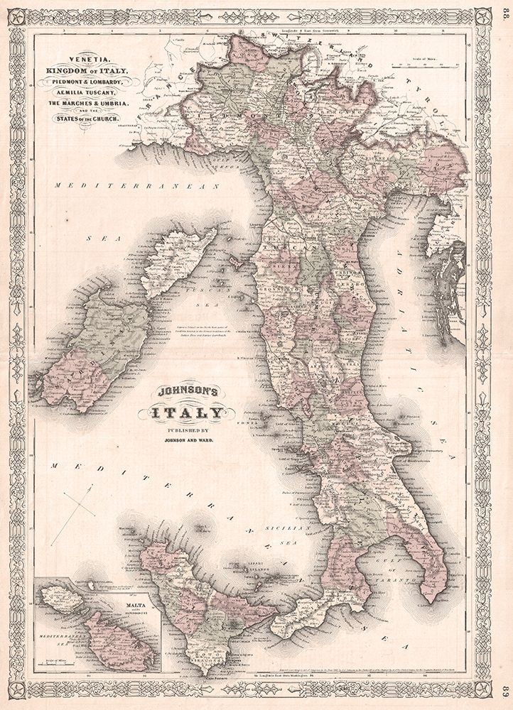 1866 Johnson Map of Italy art print by Johnson for $57.95 CAD