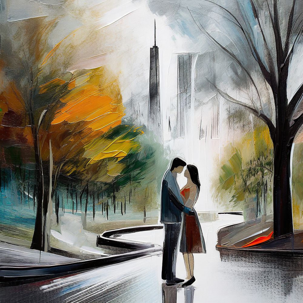 Lovers in the Cityscape art print by Ronald Bolokofsky for $57.95 CAD