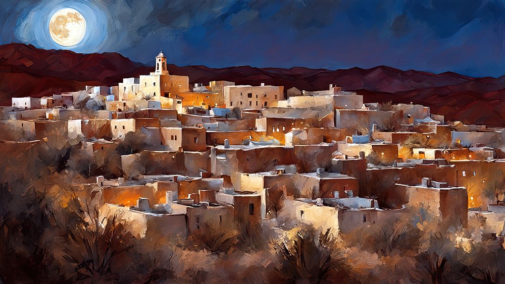 Adobe Village Night art print by Ronald Bolokofsky for $57.95 CAD