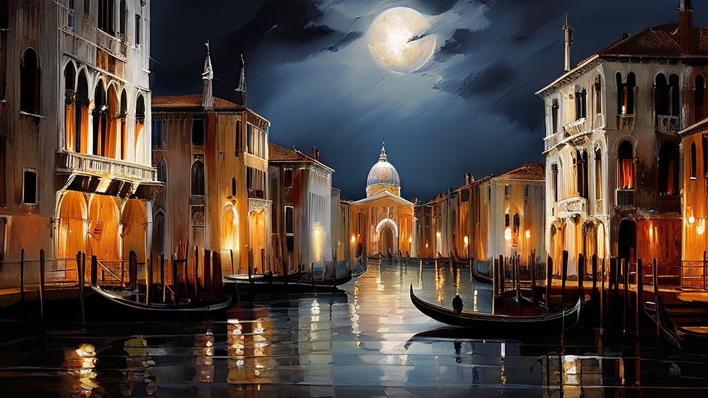 Canal At Night art print by Ronald Bolokofsky for $57.95 CAD