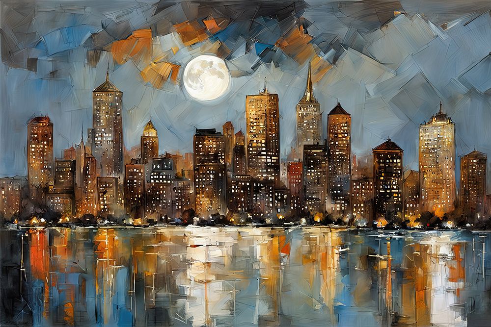 Cityscape Moonrise art print by Ronald Bolokofsky for $57.95 CAD