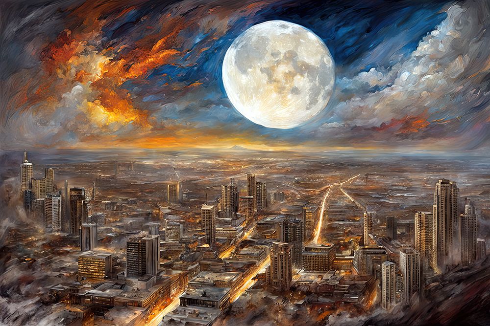 Full Moon Cityscape art print by Ronald Bolokofsky for $57.95 CAD