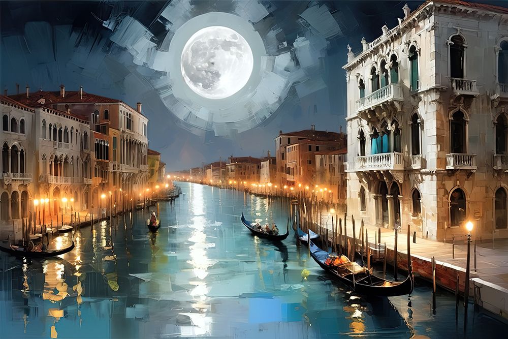 Full Moon On Canal art print by Ronald Bolokofsky for $57.95 CAD