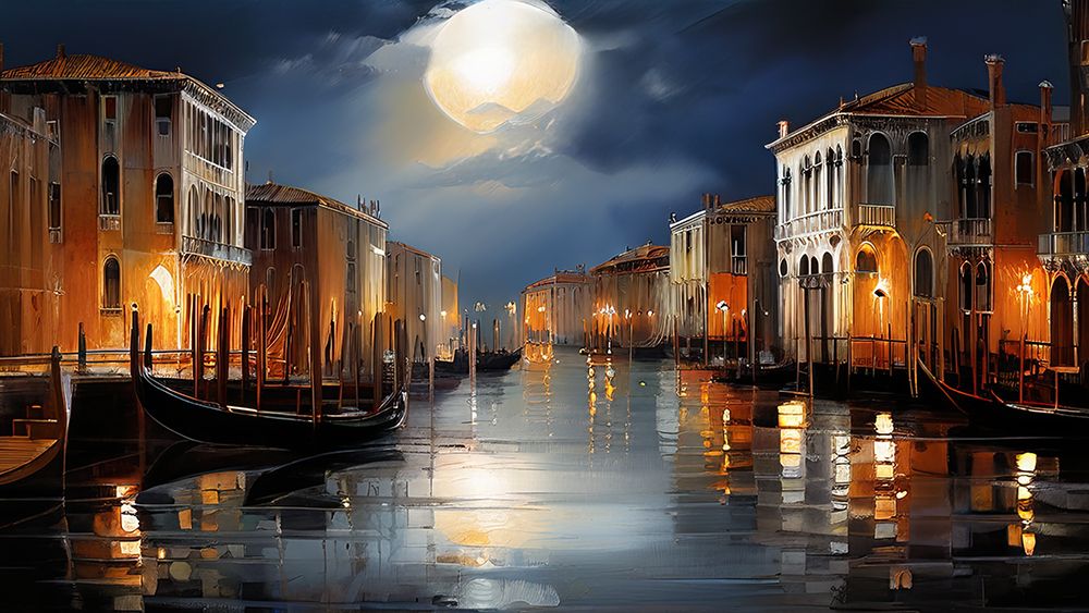 Glowing Night Canal art print by Ronald Bolokofsky for $57.95 CAD