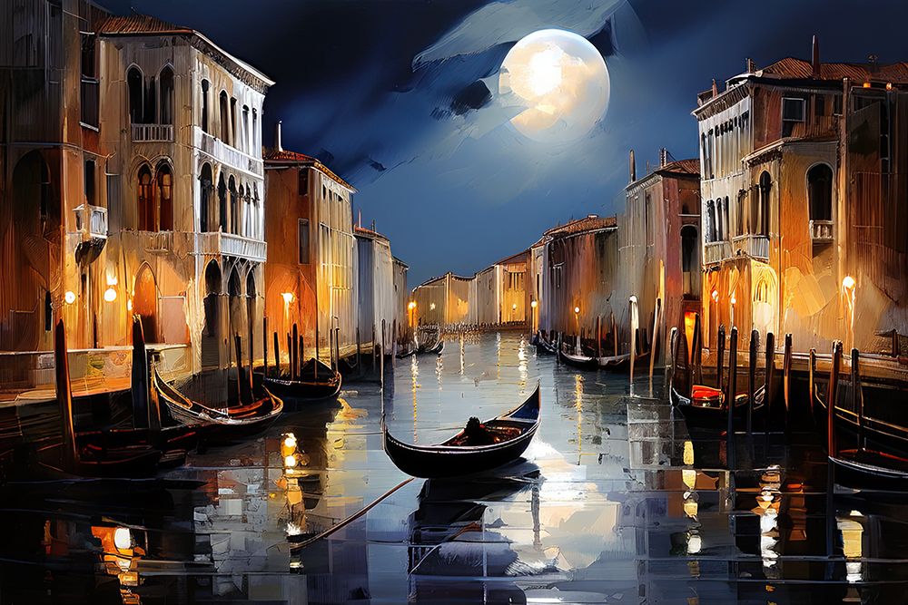 Gondola Under Moonlight art print by Ronald Bolokofsky for $57.95 CAD