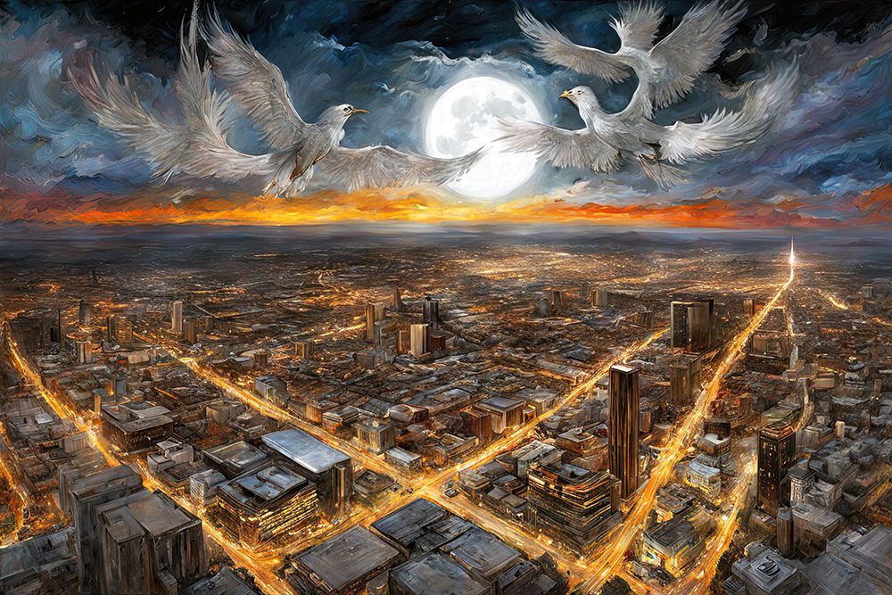 Moonlit Cityscape art print by Ronald Bolokofsky for $57.95 CAD