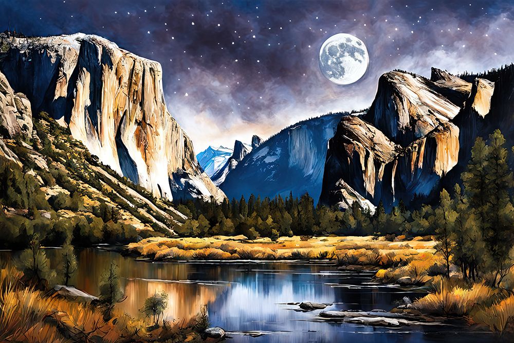 Moonlit Mountain Reflection art print by Ronald Bolokofsky for $57.95 CAD
