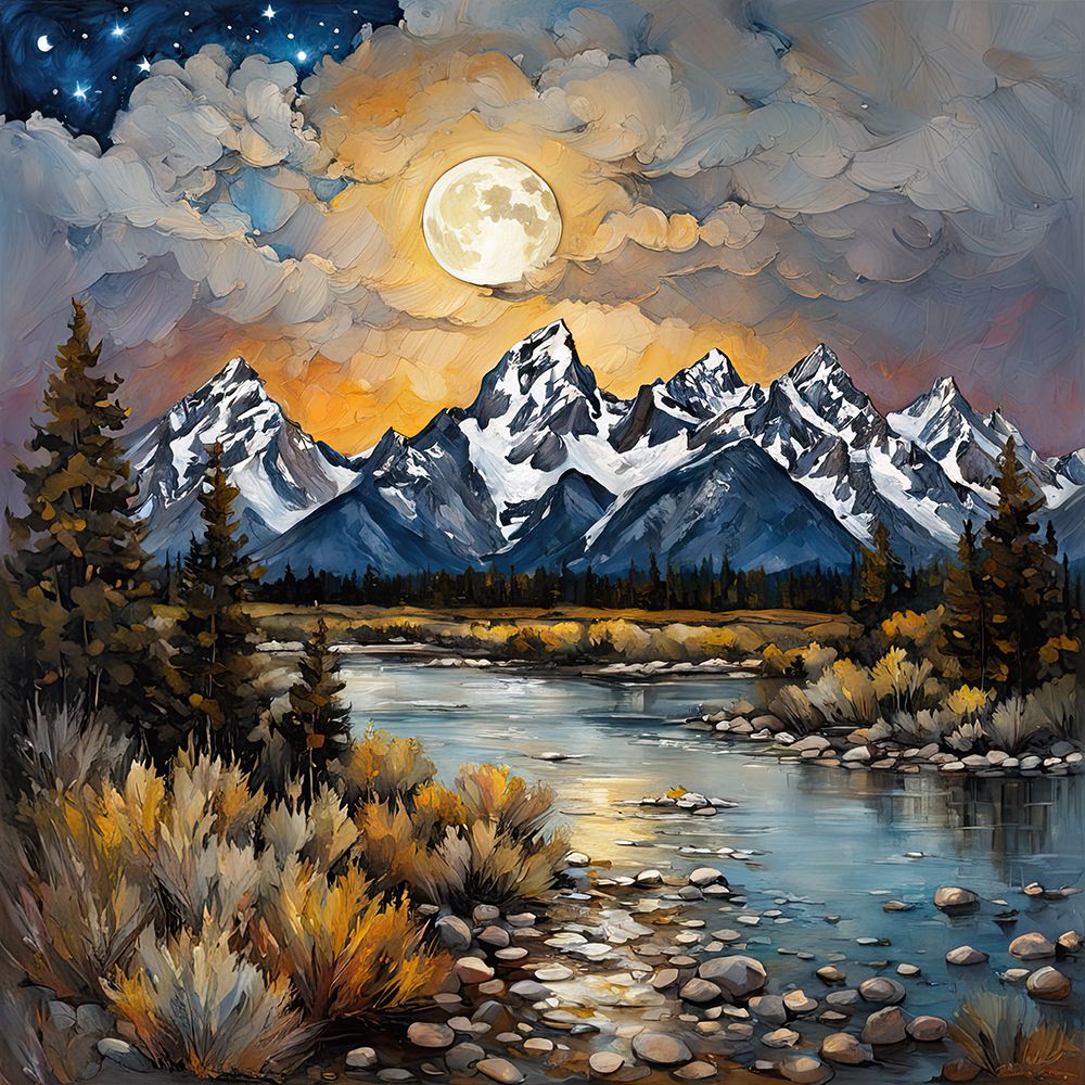 Moonlit Mountain River art print by Ronald Bolokofsky for $57.95 CAD