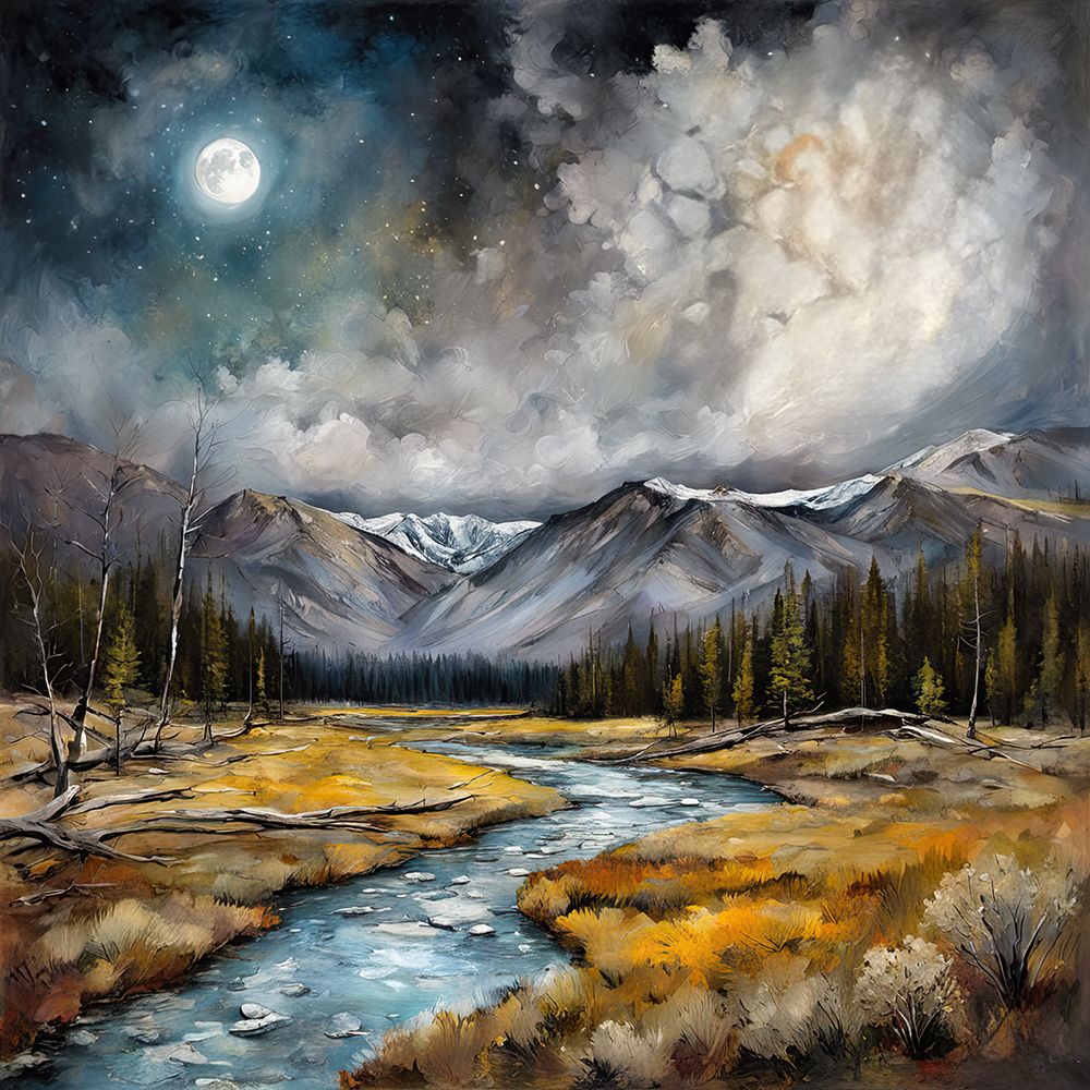 Moonlit Mountain Stream I art print by Ronald Bolokofsky for $57.95 CAD