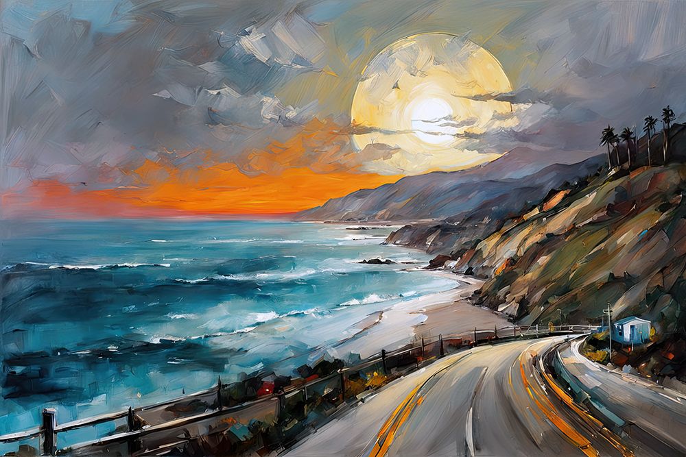 Moonlit Oceanside Highway art print by Ronald Bolokofsky for $57.95 CAD