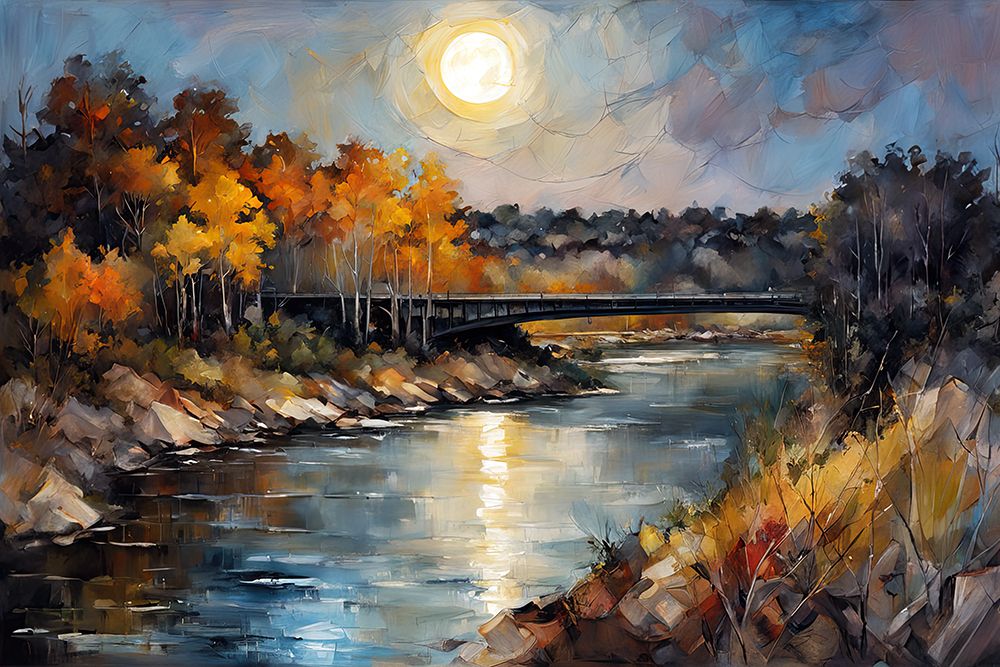 Moonlit River Bridge art print by Ronald Bolokofsky for $57.95 CAD