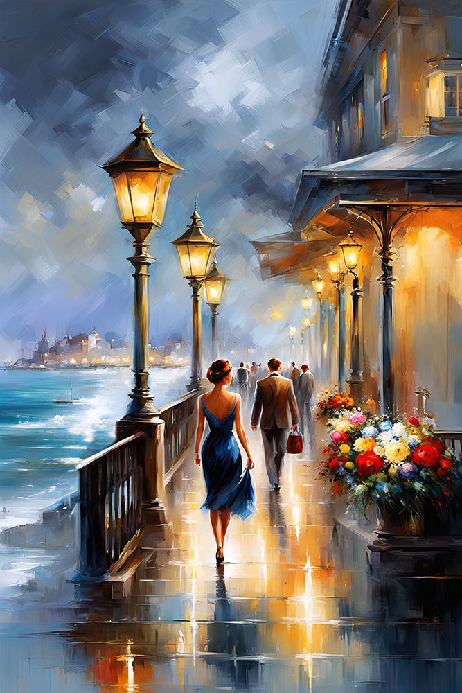 Moonlit Walk Along the Promenade art print by Ronald Bolokofsky for $57.95 CAD