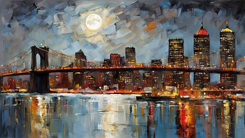 Nighttime Cityscape art print by Ronald Bolokofsky for $57.95 CAD