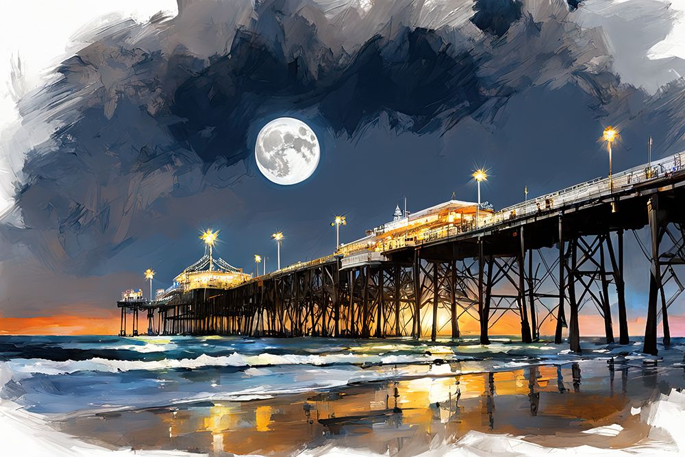Pier Under Moonlight art print by Ronald Bolokofsky for $57.95 CAD