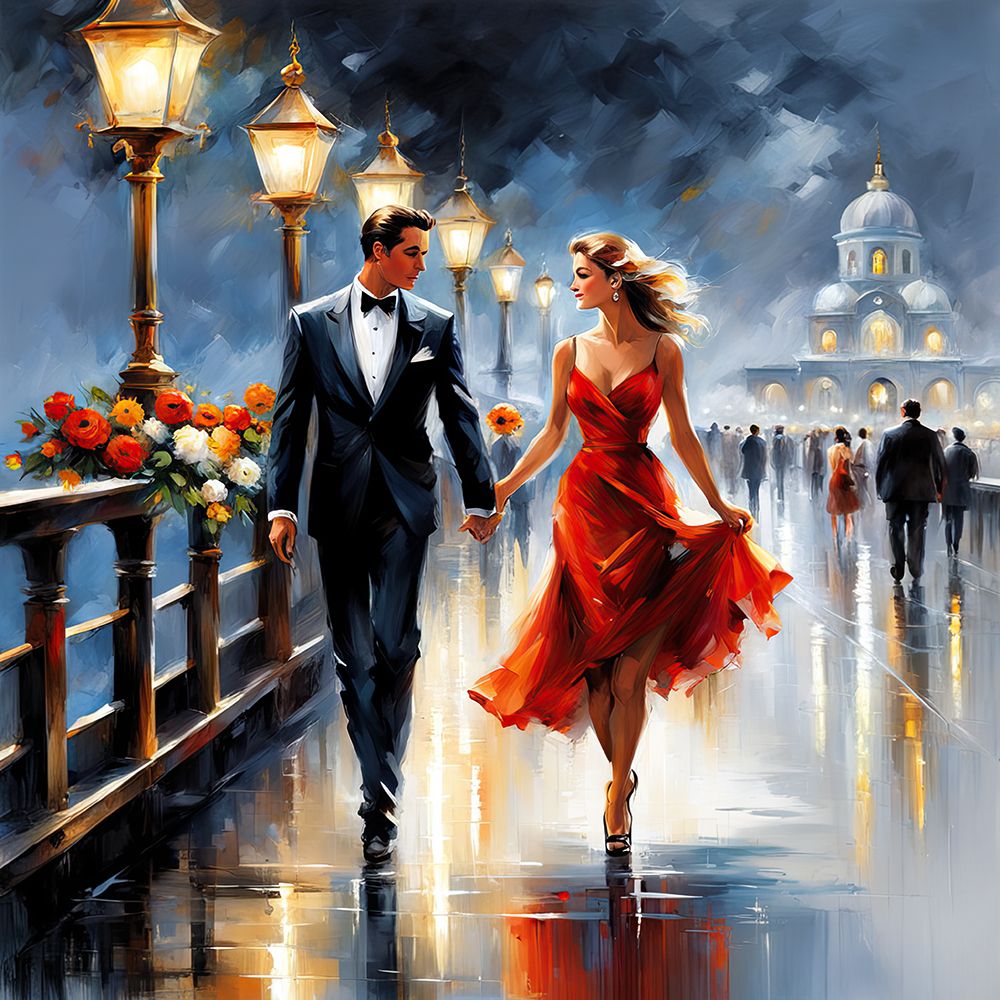 Rainy Night Embrace I art print by Ronald Bolokofsky for $57.95 CAD