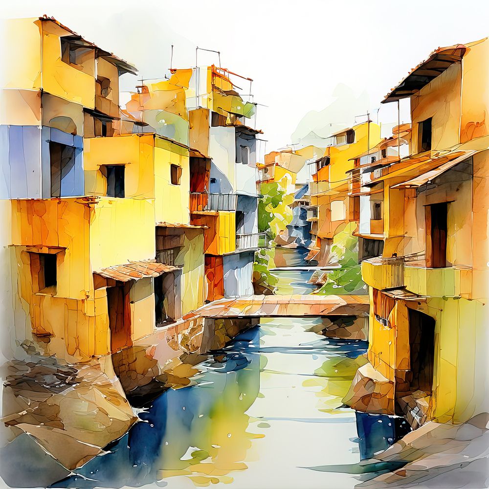 Waterway Between Buildings art print by Ronald Bolokofsky for $57.95 CAD