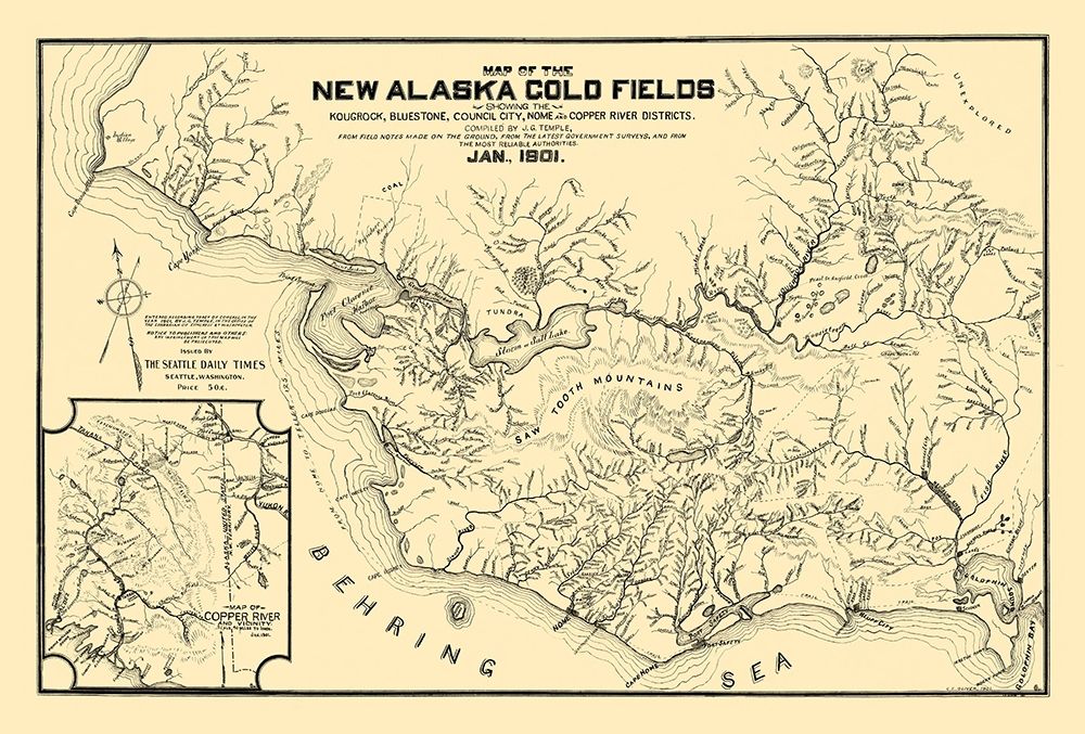 New Alaska Gold Fields - Temple 1901 art print by Temple for $57.95 CAD