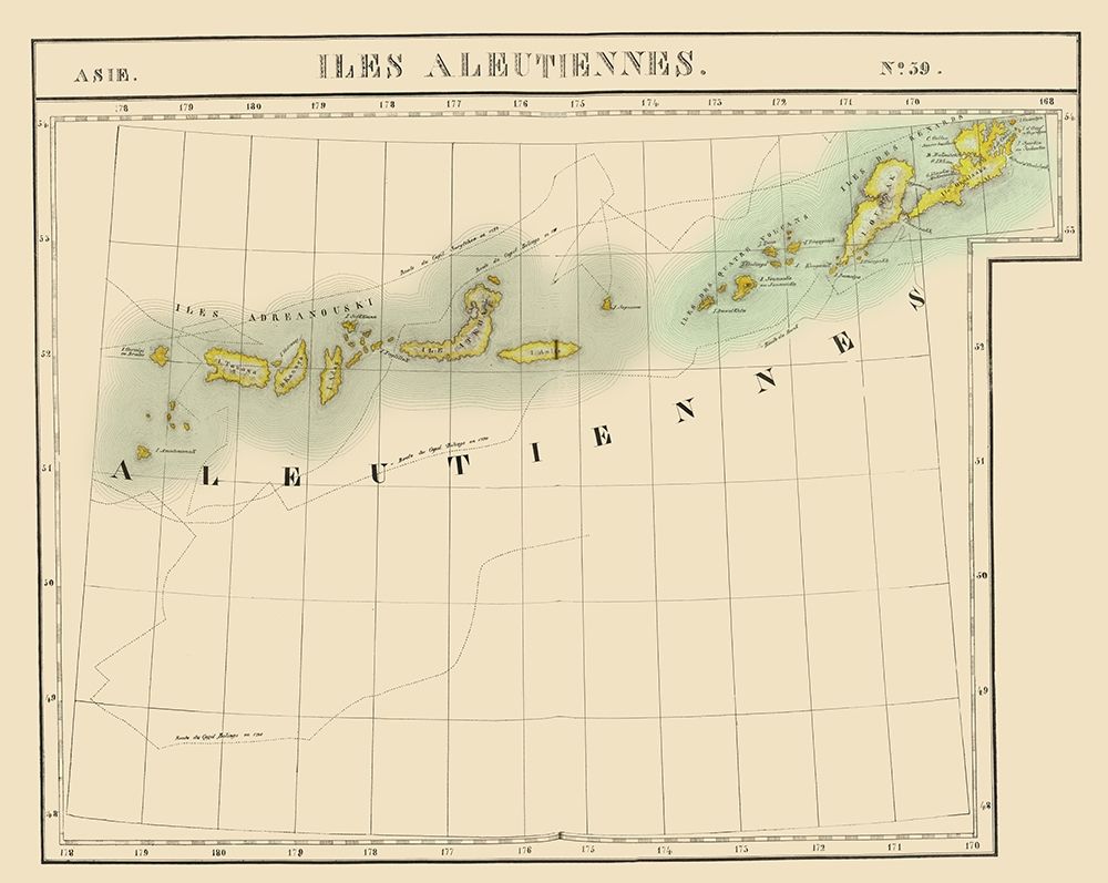 Aleutian Islands Alaska - Vandermaelen 1827 art print by Vandermaelen for $57.95 CAD