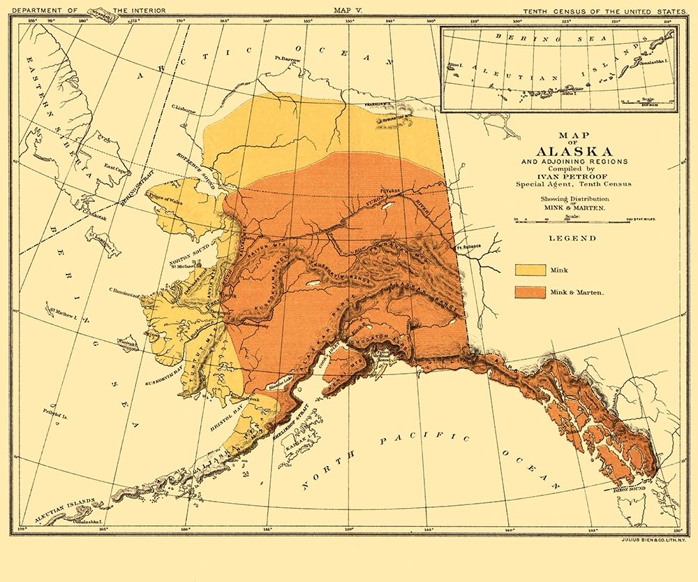 Alaska Mink and Marten Habitat - Bien 1882 art print by Bien for $57.95 CAD
