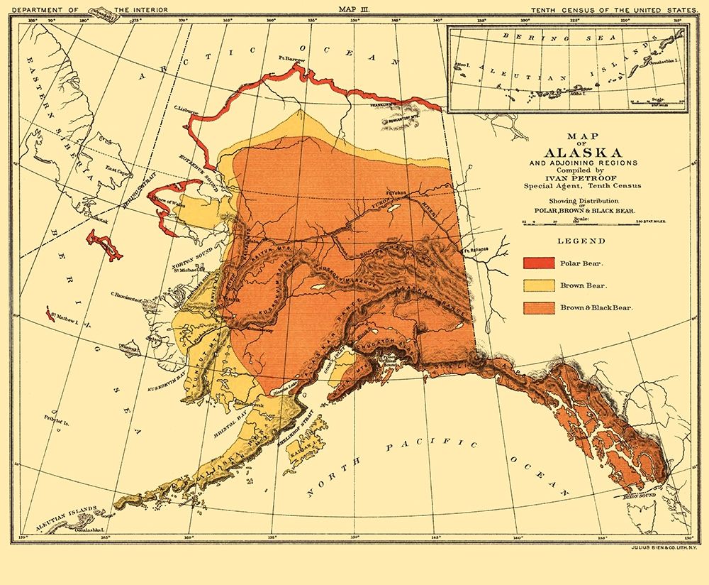 Alaska Bear Habitat - Bien 1882 art print by Bien for $57.95 CAD