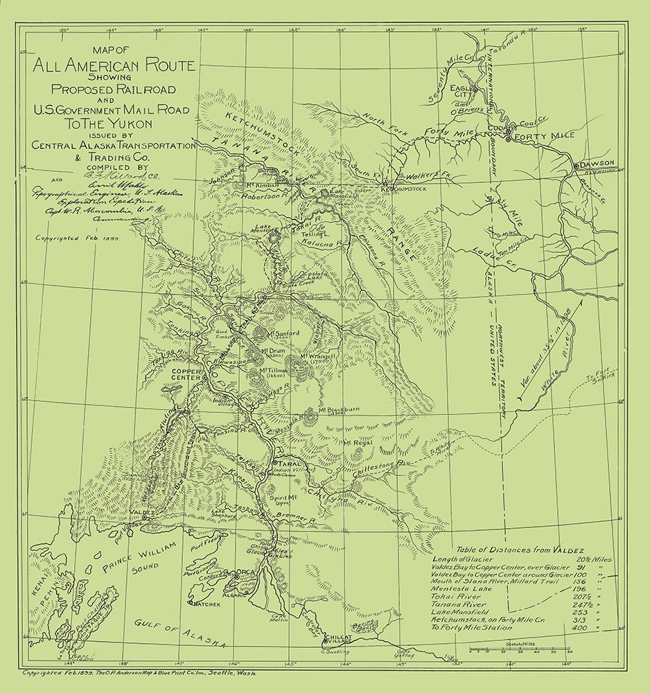 Proposed Railroad and Mail Road - Millard 1899 art print by Millard for $57.95 CAD