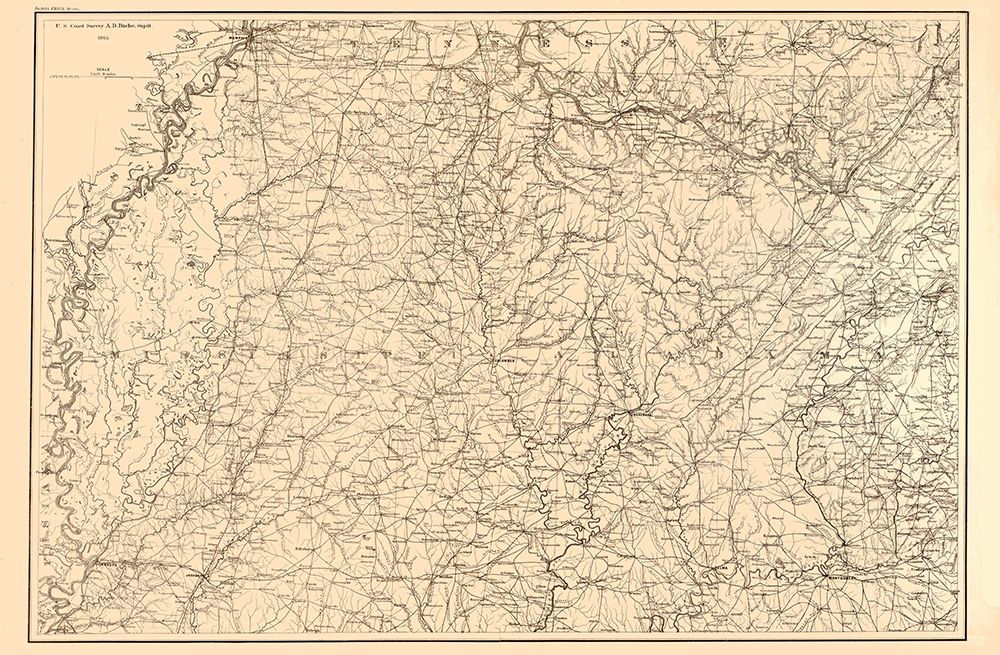 Alabama Mississippi Tennessee - Bache 1865 art print by Bache for $57.95 CAD