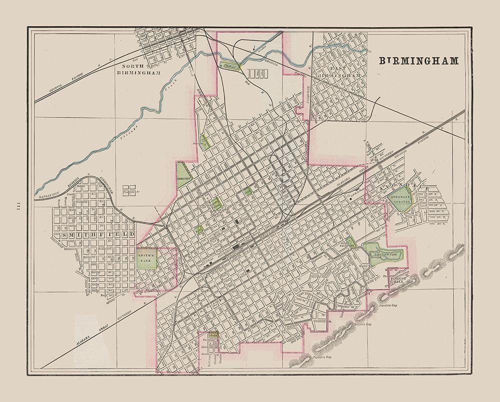 Birmingham  Alabama - Cram 1892 art print by Cram for $57.95 CAD
